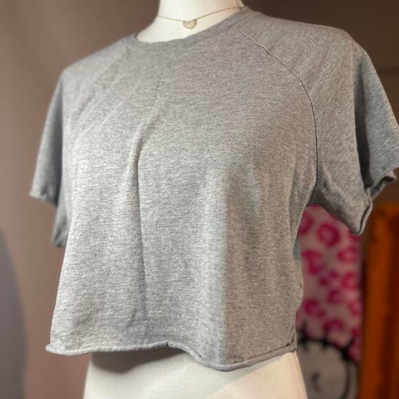 TopShop Size Medium Cropped Grey Cotton T shirt - Picture 1 of 3